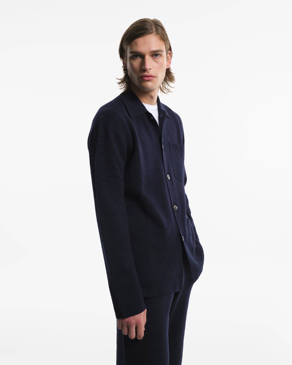 Piacenza 1733 Camicia in Lana blu Sostegno trimestrale