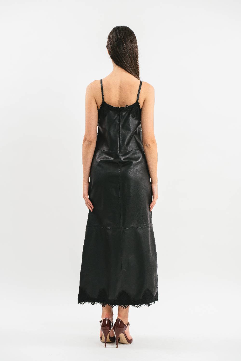 Pink Memories Slip dress in pelle con pizzo Hotsell
