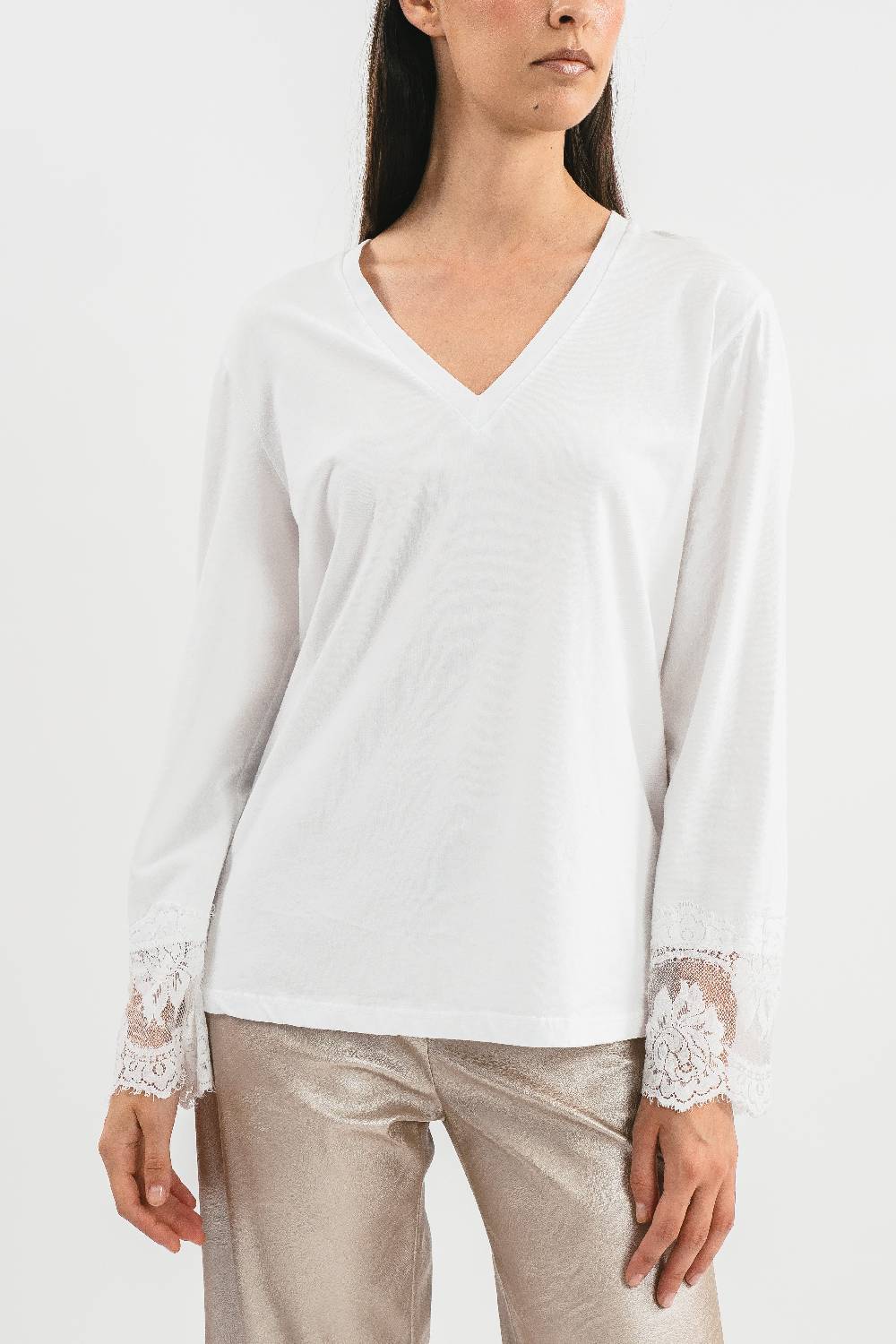 Pink Memories T-shirt scollo a V con pizzo Italia