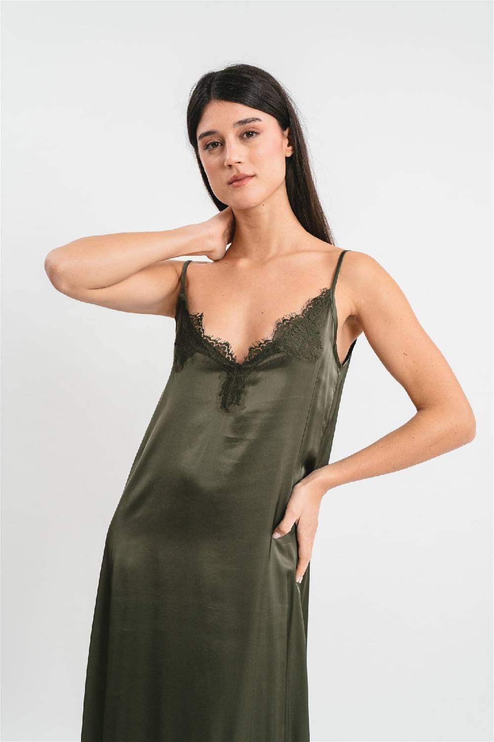 Pink Memories Slip dress con spacco laterale e pizzo Novità