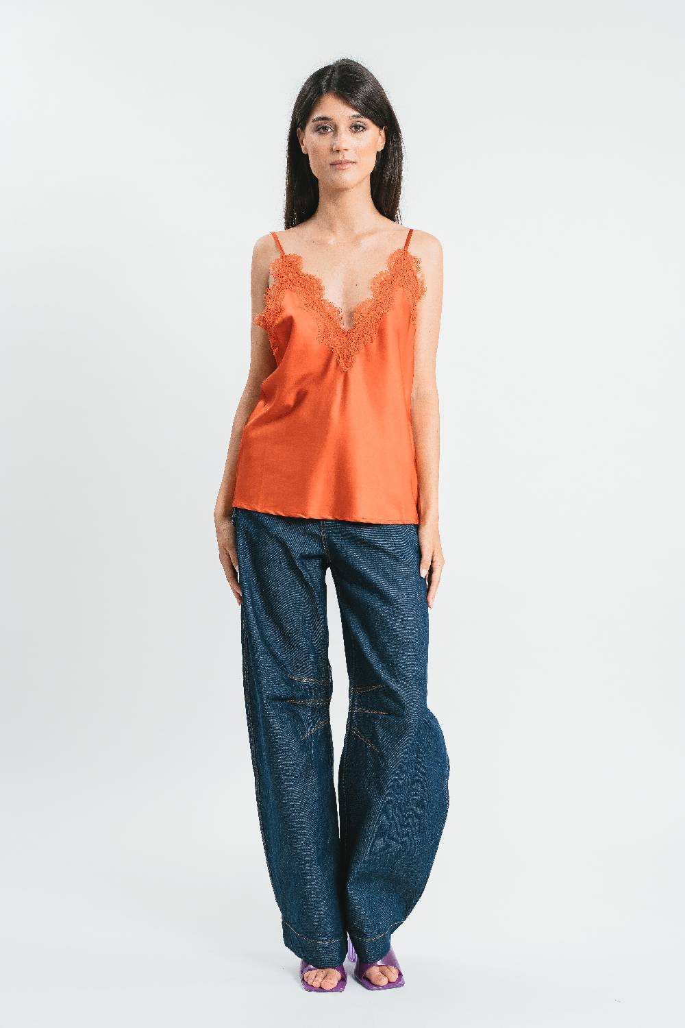 Pink Memories Top scollo a V con dettagli in pizzo Outlet