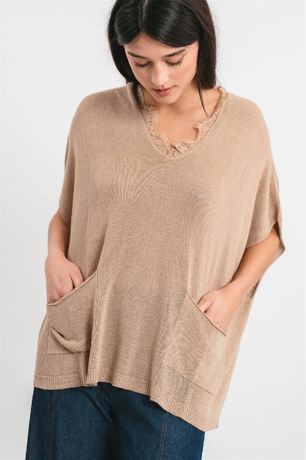 Pink Memories Maglia kimono con tasche e dettagli in pizzo Offerta esclusiva