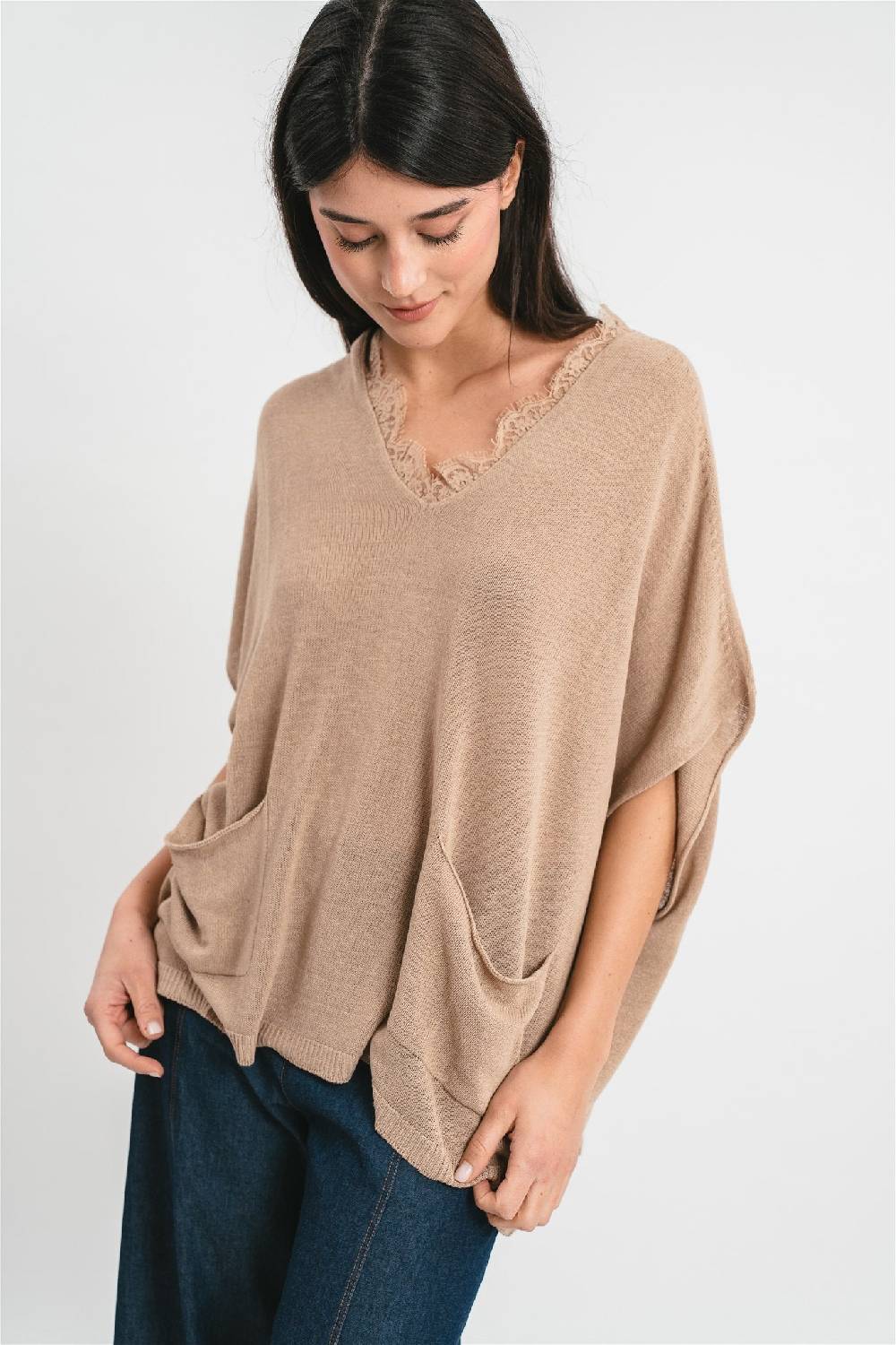 Pink Memories Maglia kimono con tasche e dettagli in pizzo Offerta esclusiva