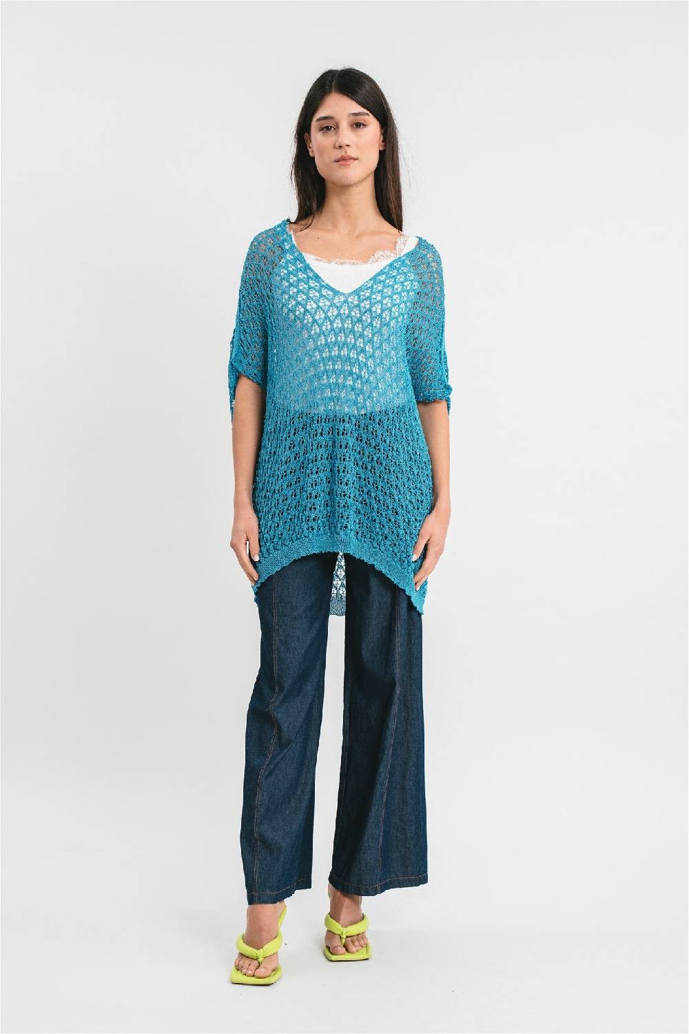 Pink Memories Maglia kimono traforata con filo lurex Offerte