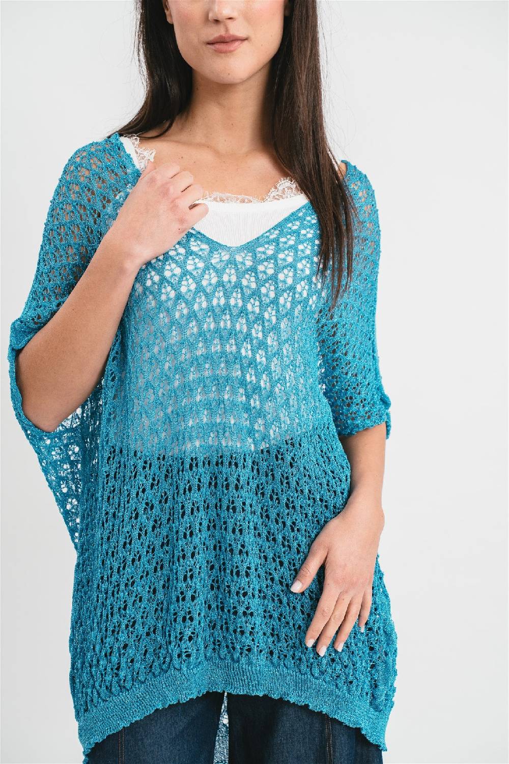Pink Memories Maglia kimono traforata con filo lurex Offerte