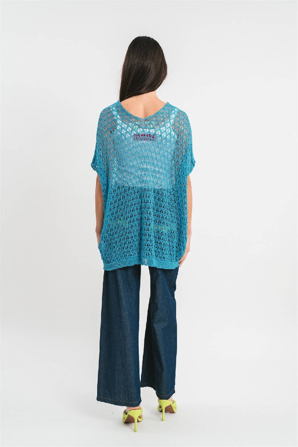 Pink Memories Maglia kimono traforata con filo lurex Offerte