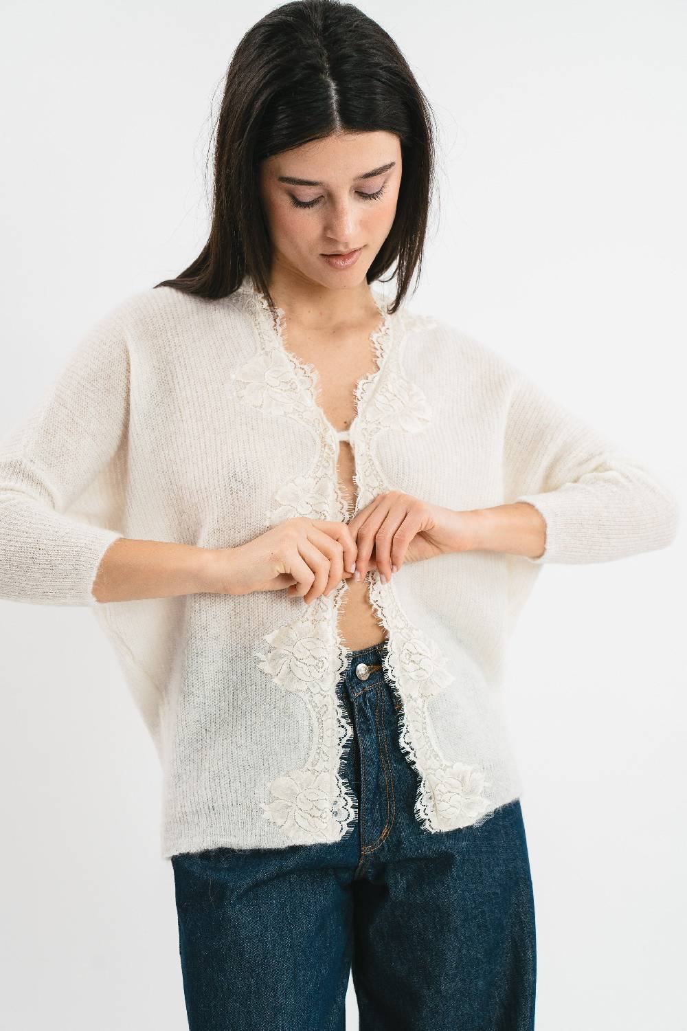 Pink Memories Cardigan kimono con pizzo Italy