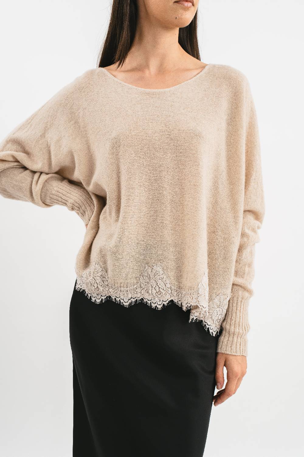 Pink Memories Maglia in cachemire con pizzo Sottocosto