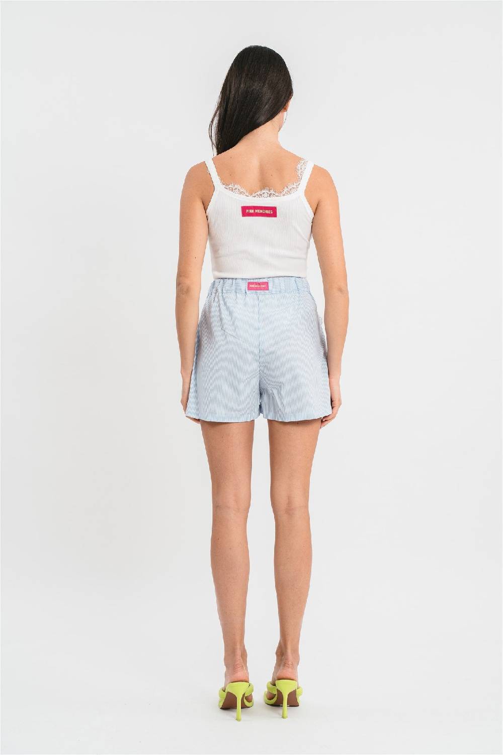 Pink Memories Bermuda a righe con dettagli in pizzo Outlet