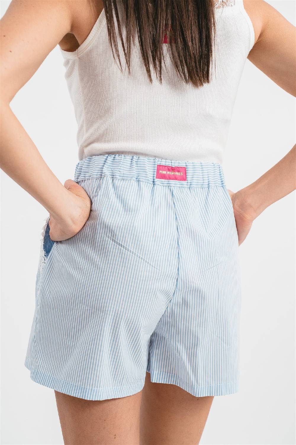 Pink Memories Bermuda a righe con dettagli in pizzo Outlet
