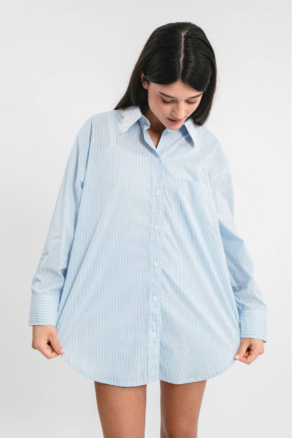 Pink Memories Camicia a righe con dettagli in pizzo Saldi