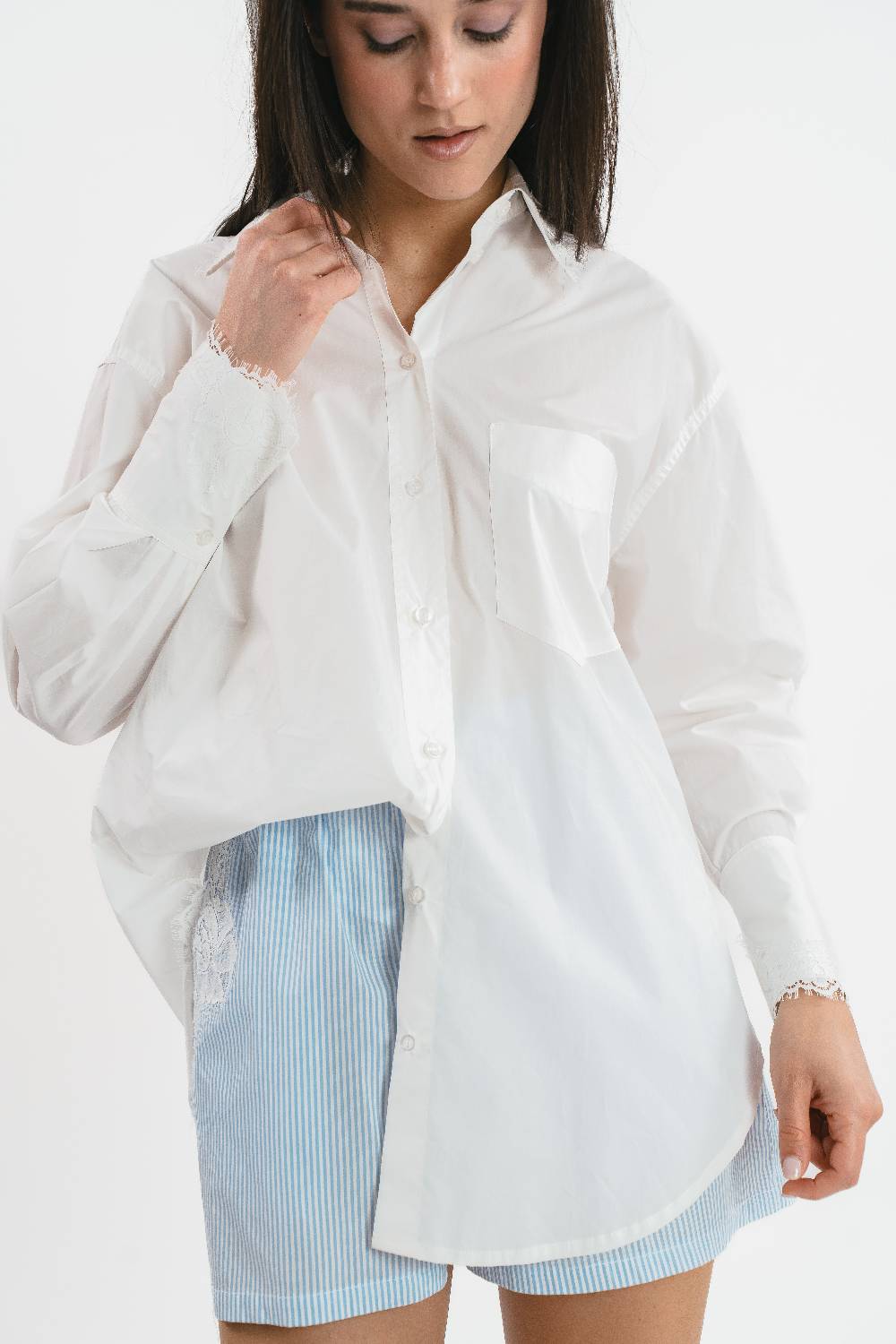 Pink Memories Camicia a righe con dettagli in pizzo Saldi