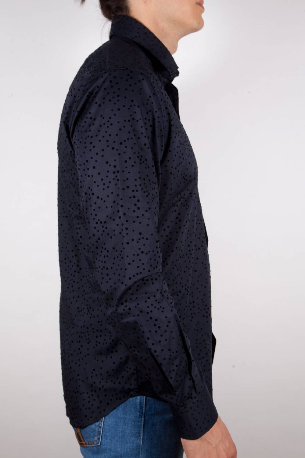 Poggianti Camicia Fantasia Floccato Nero Prezzo basso