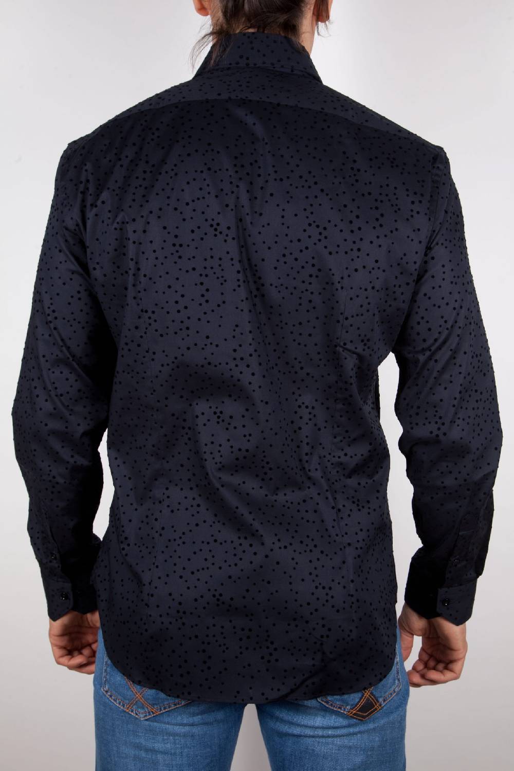 Poggianti Camicia Fantasia Floccato Nero Prezzo basso