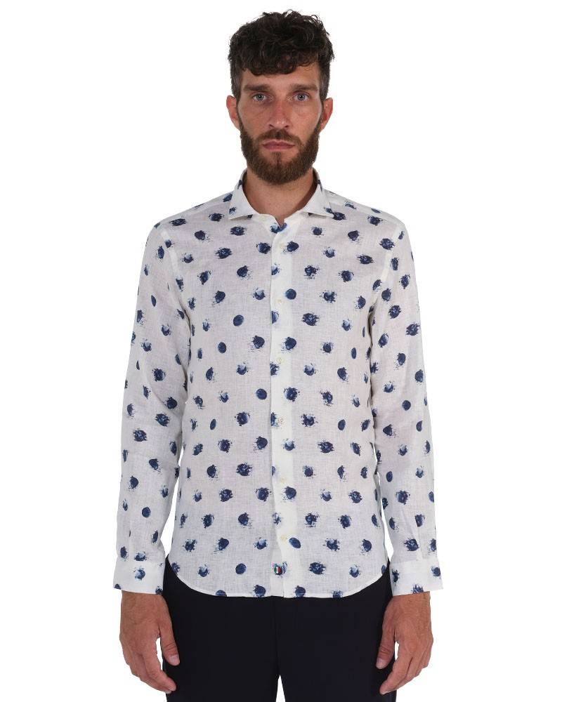 Poggianti Camicia Fantasia Collo Morbido Bianco Ultimo giorno