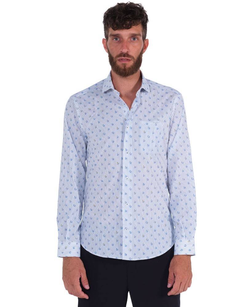 Poggianti Camicia Fantasia Collo Morbido Azzurro/Bianco Promozione temporanea
