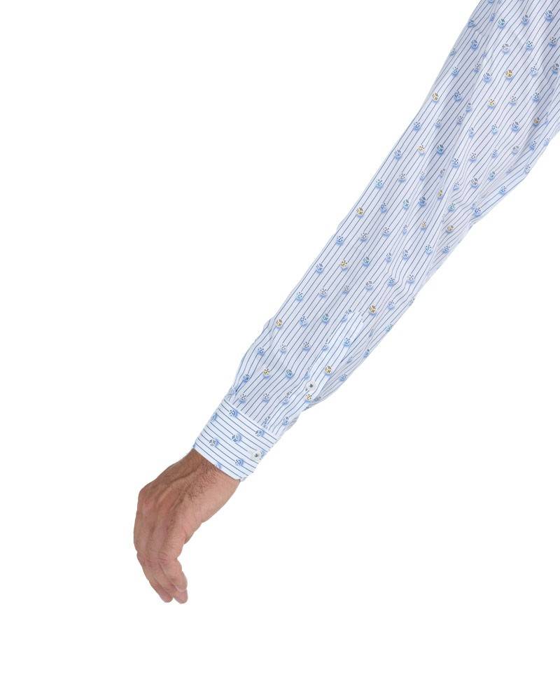 Poggianti Camicia Fantasia Collo Morbido Azzurro/Bianco Promozione temporanea