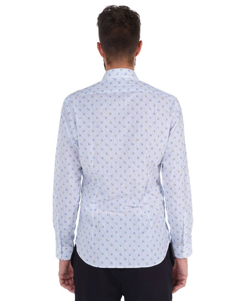 Poggianti Camicia Fantasia Collo Morbido Azzurro/Bianco Promozione temporanea