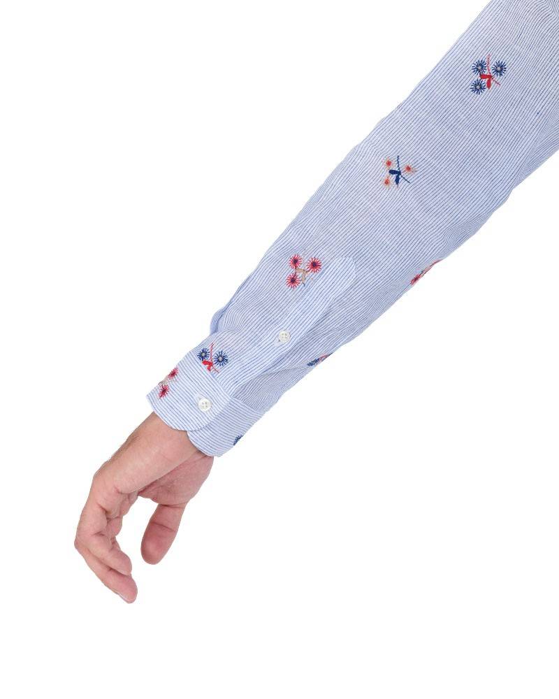 Poggianti Camicia Fantasia Collo Morbido azzurro Fino al 60% di sconto