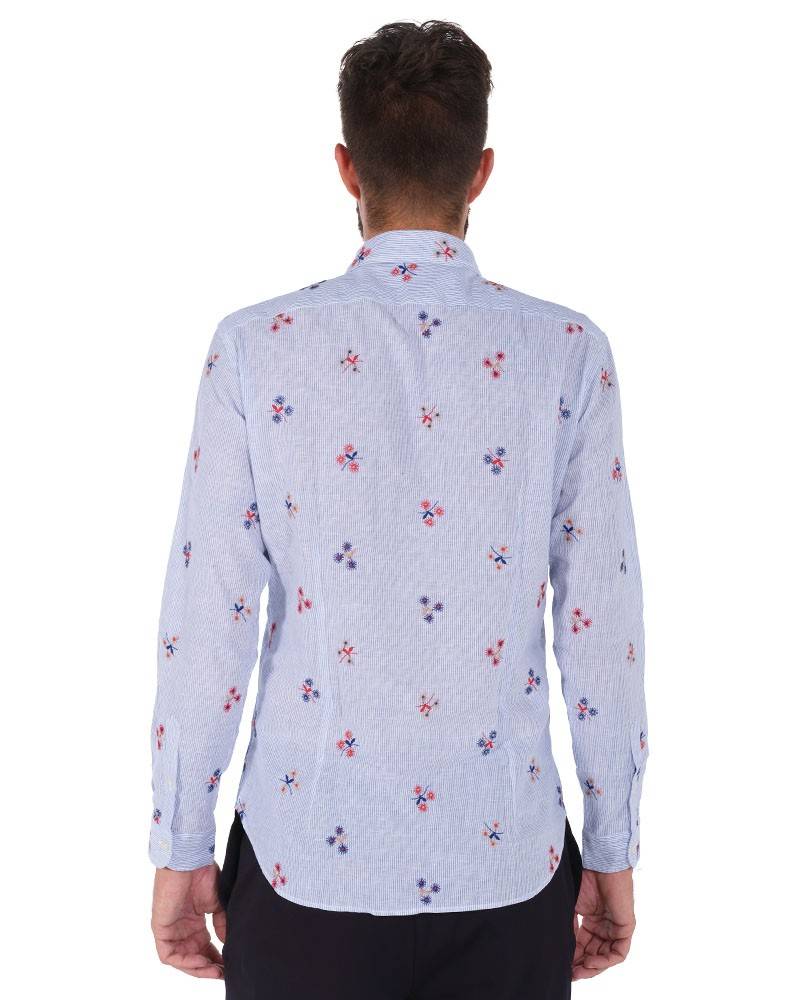 Poggianti Camicia Fantasia Collo Morbido azzurro Fino al 60% di sconto