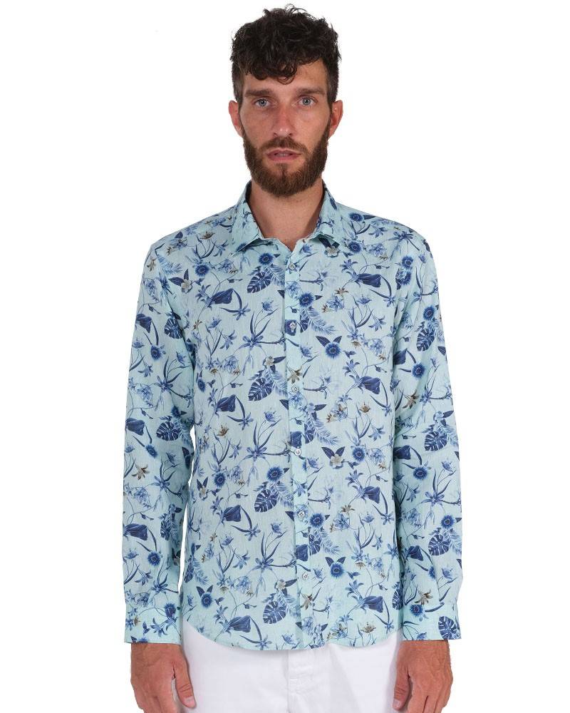 Poggianti Camicia Fantasia Collo Morbido Verde Fino al 65% di sconto