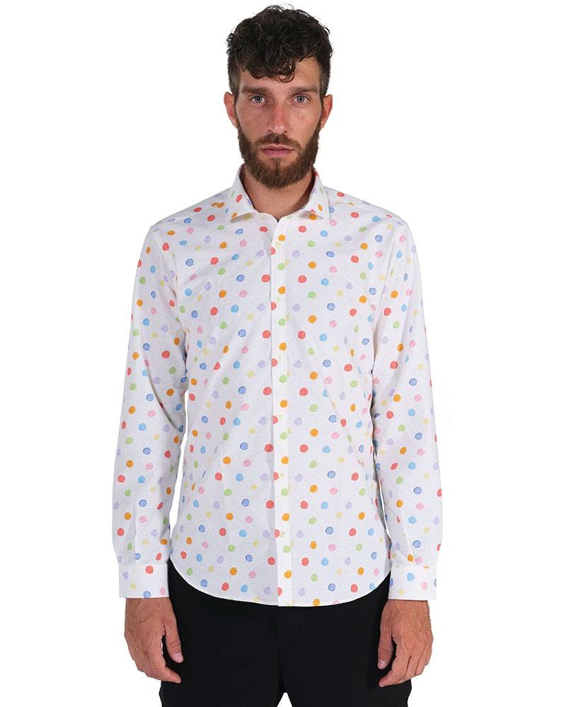 Poggianti Camicia Fantasia Collo Morbido Bianco Fino al 55% di sconto
