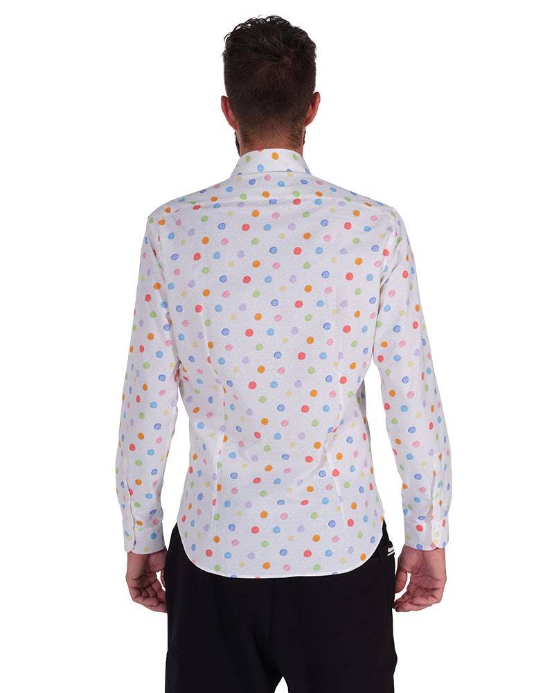 Poggianti Camicia Fantasia Collo Morbido Bianco Fino al 55% di sconto