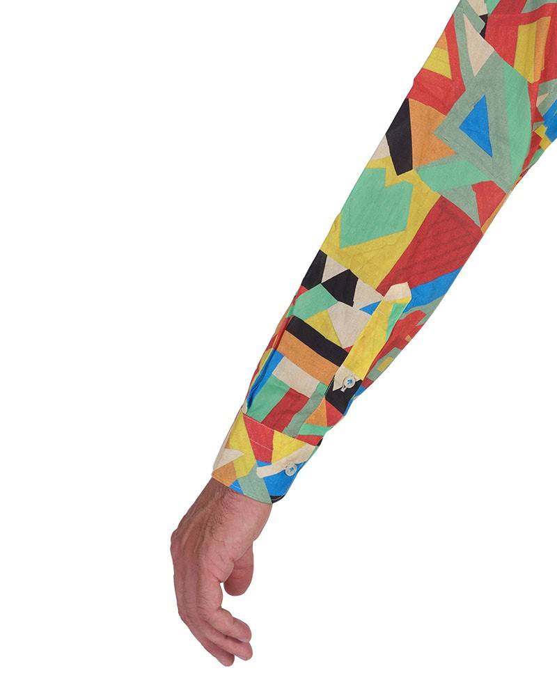 Poggianti Camicia fantasia geometrica multicolor, Collo coreano Trasporto libero internazionale