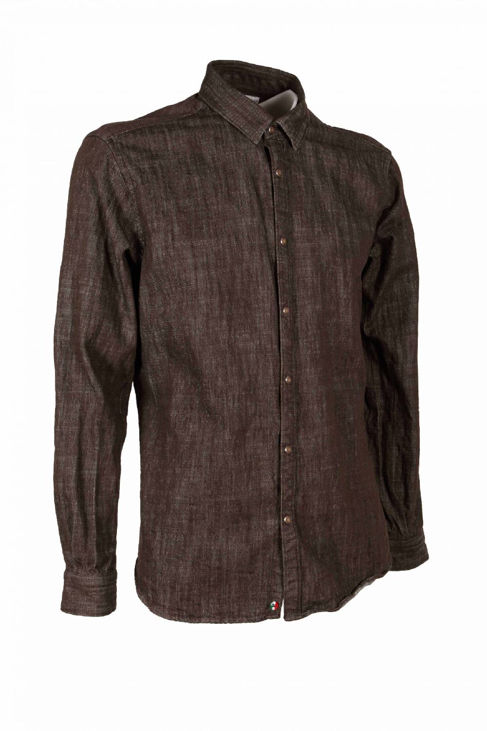 Poggianti Camicia uomo in denim verde militare CHIUSI-66F-233-02 Sconti questo mese