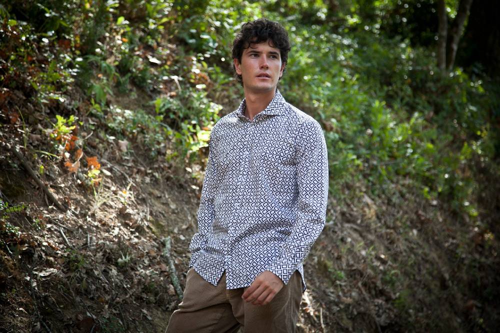 Poggianti Camicia uomo cotone con stampa geometrica PISA-31F-140-01 Spedizione Gratuita