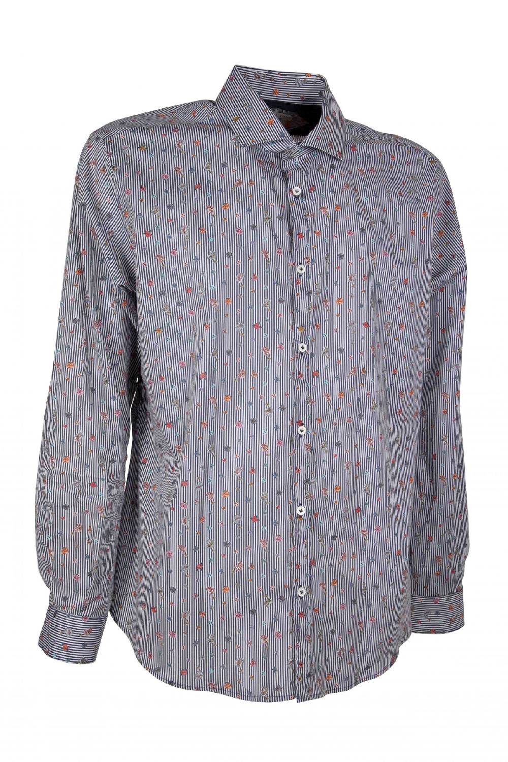 Poggianti Camicia uomo stretch con stampa righe e fiori GIOVI-62M-135-01 Pezzi Unici