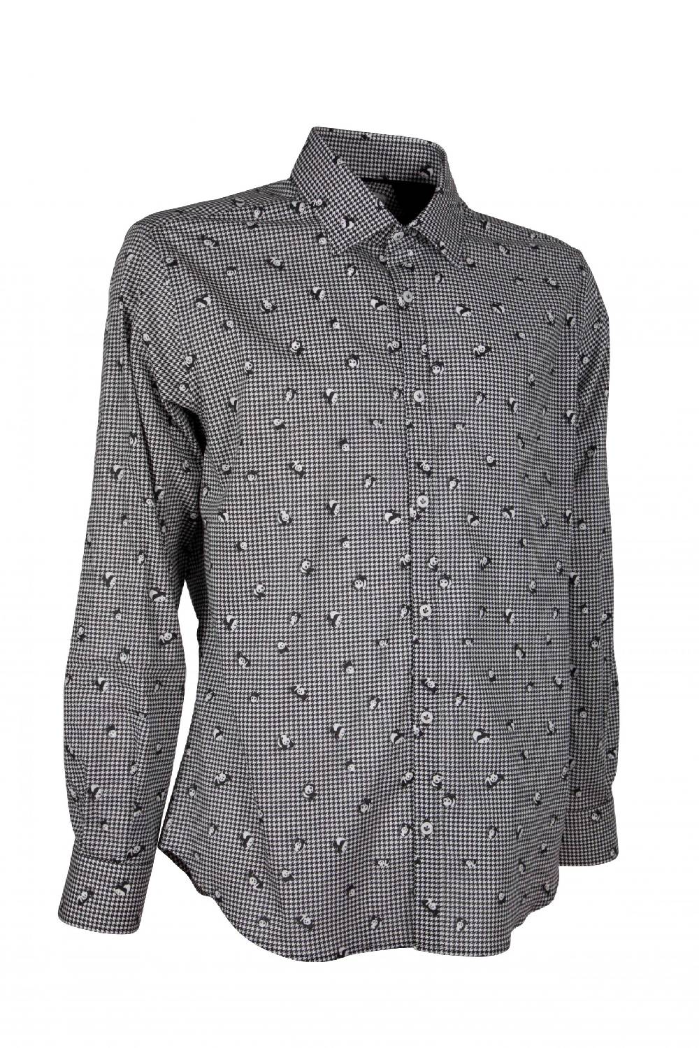 Poggianti Camicia uomo stretch con stampa panda su pied de poule GIOVI-95-174-01 Qualità Garantita