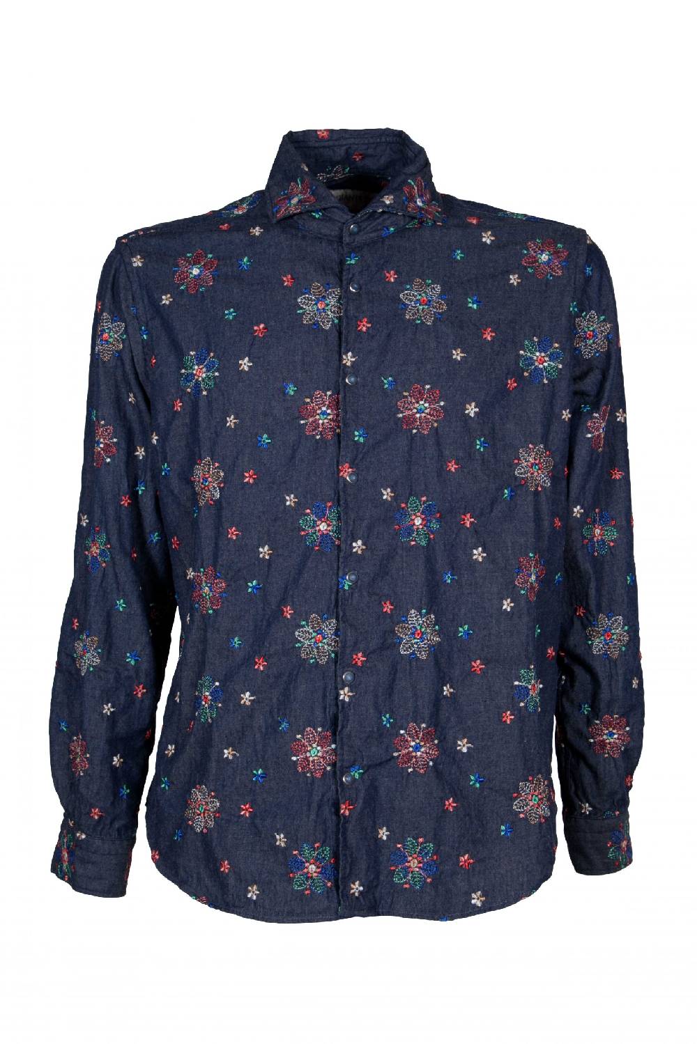 Poggianti Camicia uomo in Denim con Ricami FIRENZE-31W-249-01 Consegna Veloce