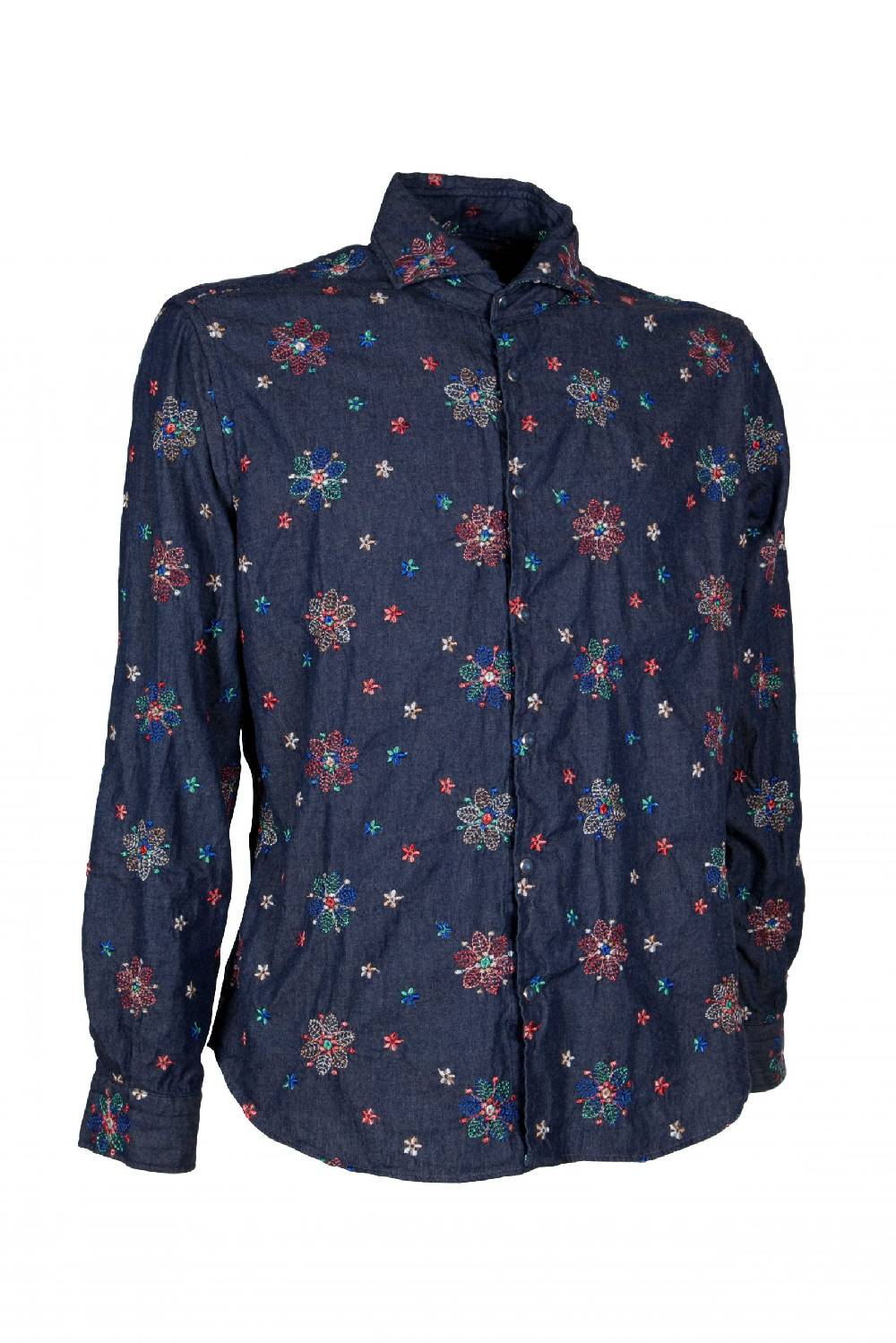 Poggianti Camicia uomo in Denim con Ricami FIRENZE-31W-249-01 Consegna Veloce