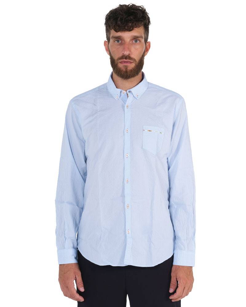 Poggianti Camicia tinta unita celeste collo morbido Fino Al -60%