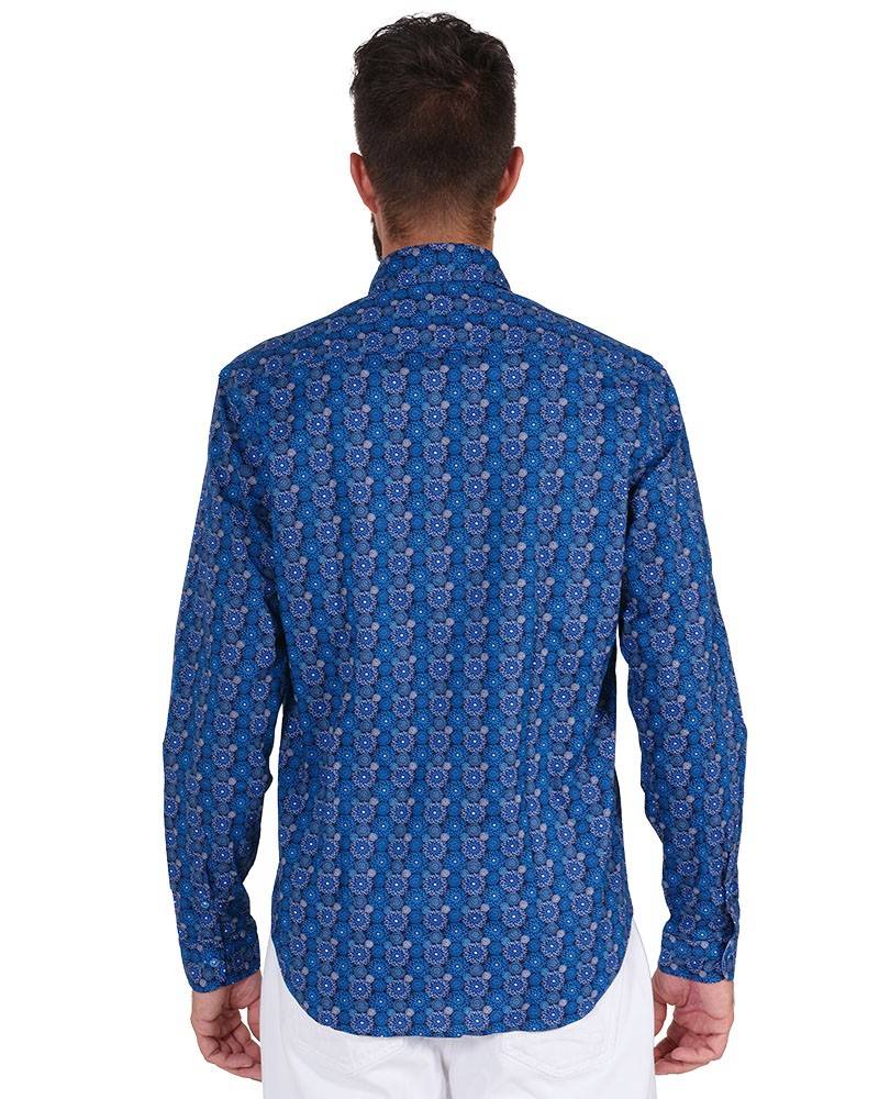 Poggianti Camicia Fantasia Collo Morbido Azzurro/Bianco Shopping Online