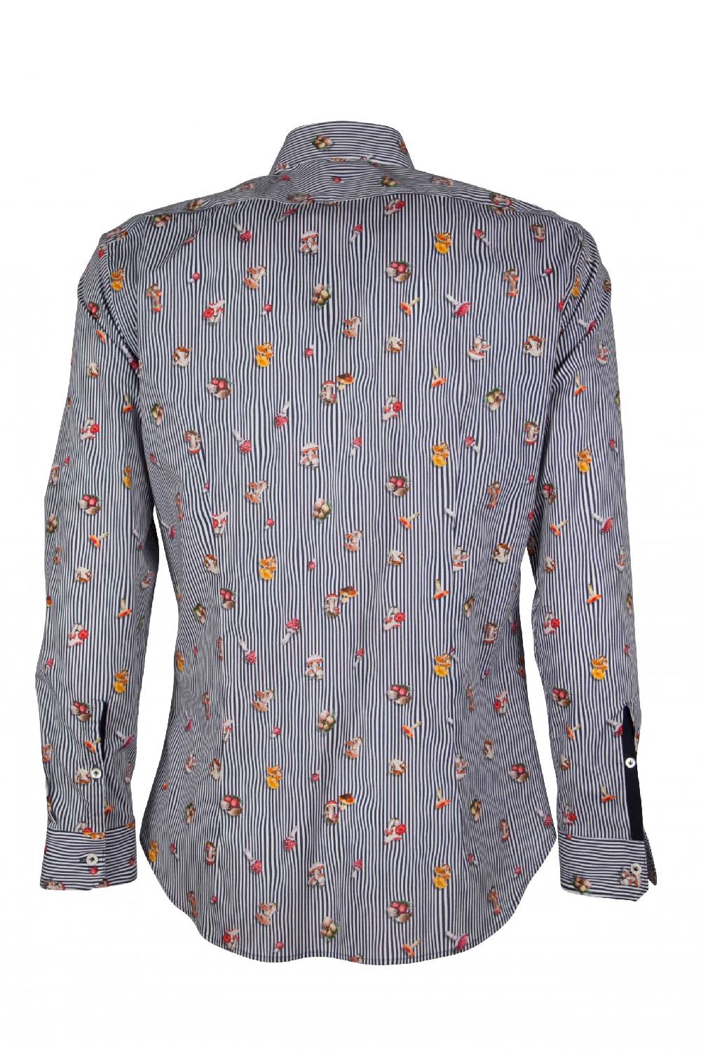 Poggianti Camicia uomo stretch con stampa funghi su riga CALCI-73-136-01 Sconto