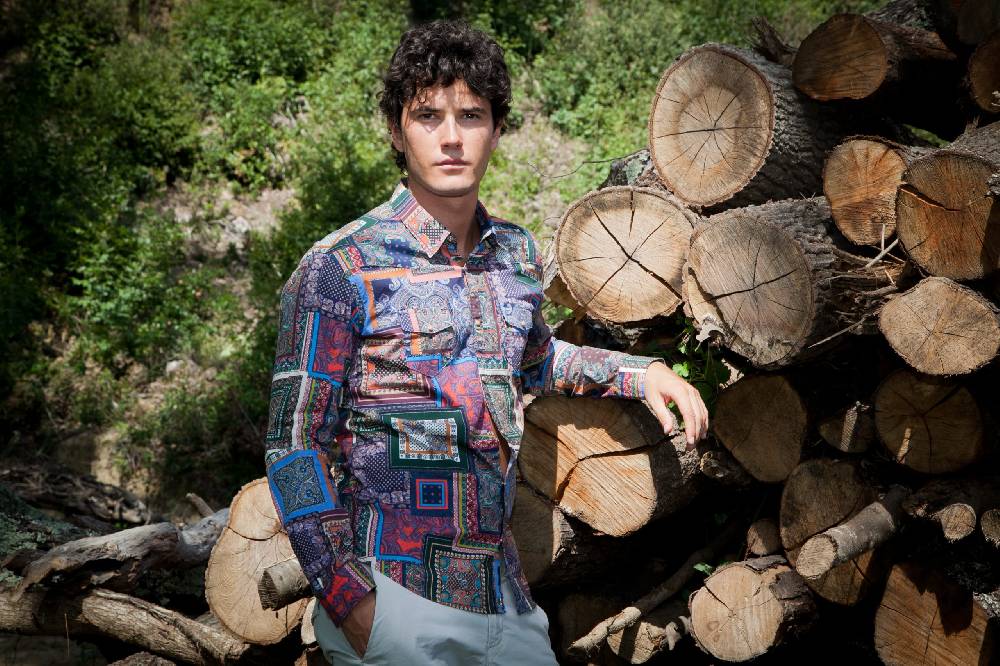 Poggianti Camicia uomo stretch con stampa geometrica EMPOLI-UBBF-166-01 Economico