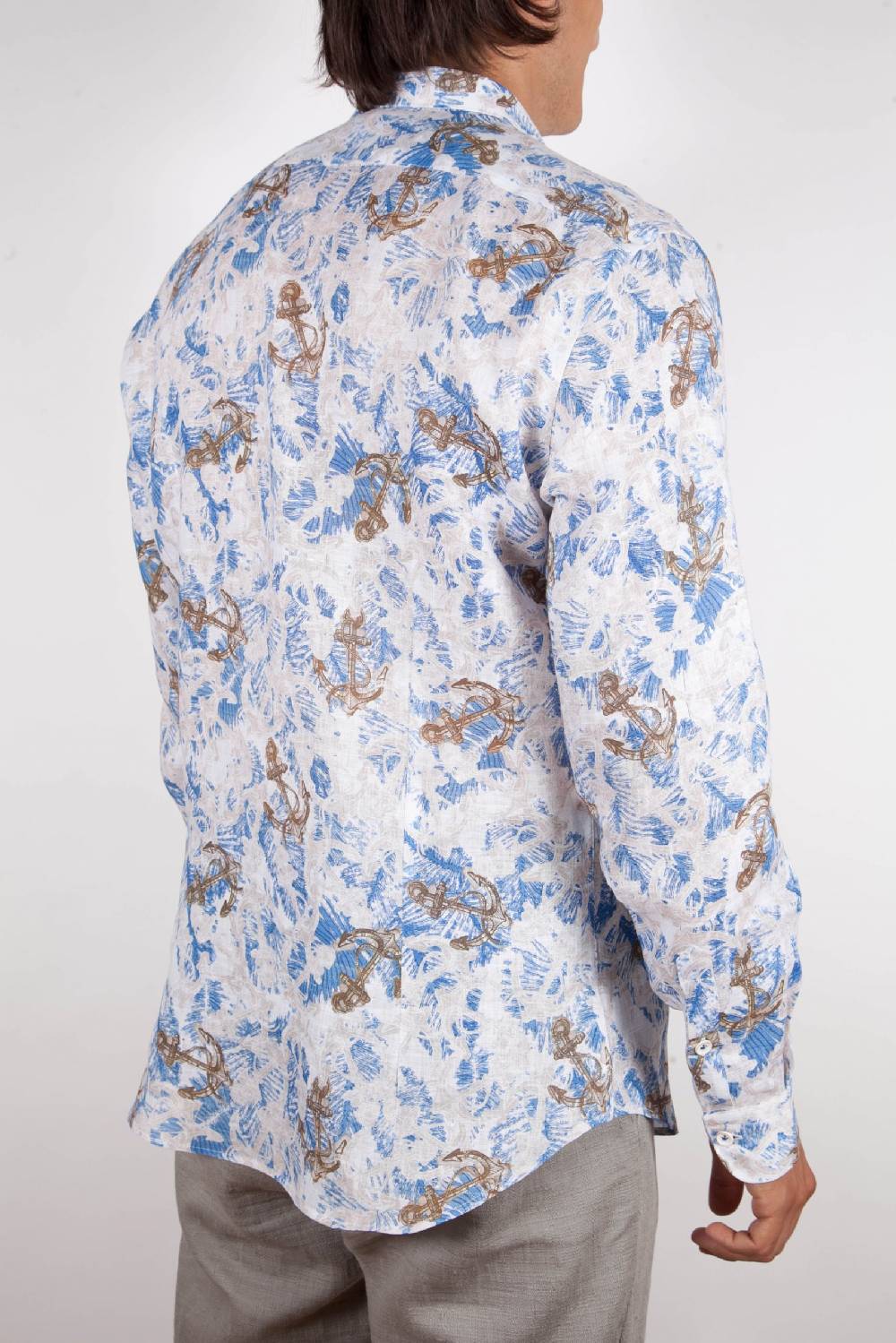 Poggianti Camicia Fantasia Lino Collo Francese 403-01 Ultimi tre giorni