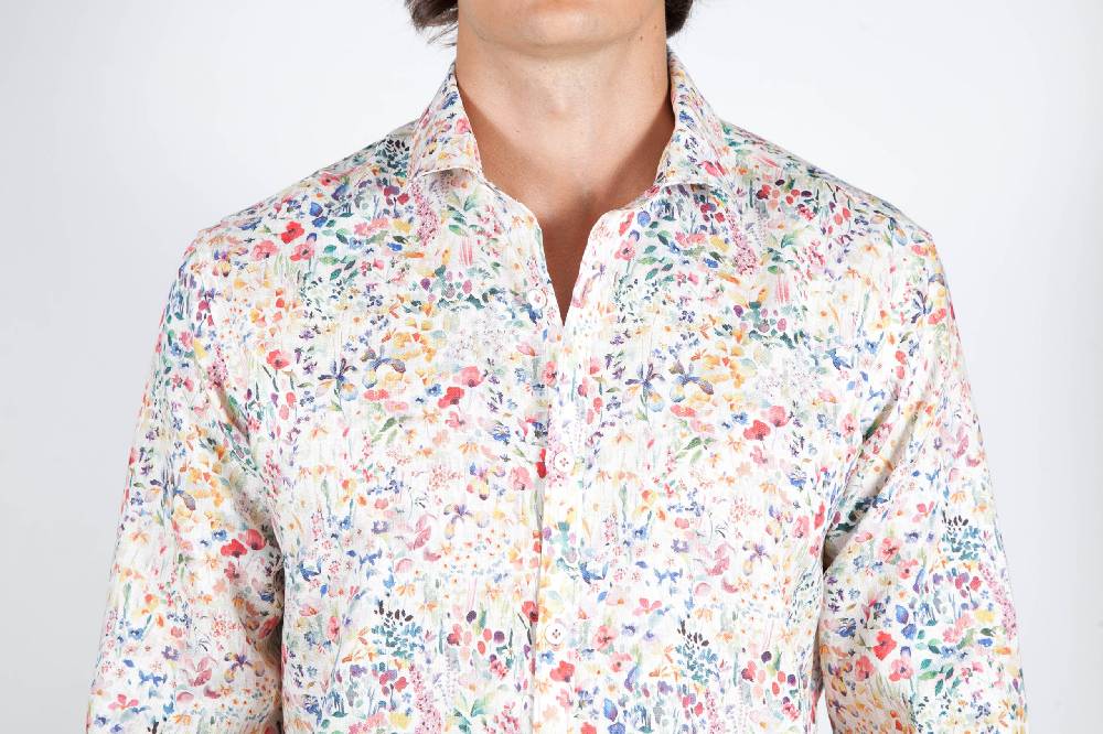 Poggianti Camicia Fantasia Lino Collo Francese 398-02 Ultimi due giorni