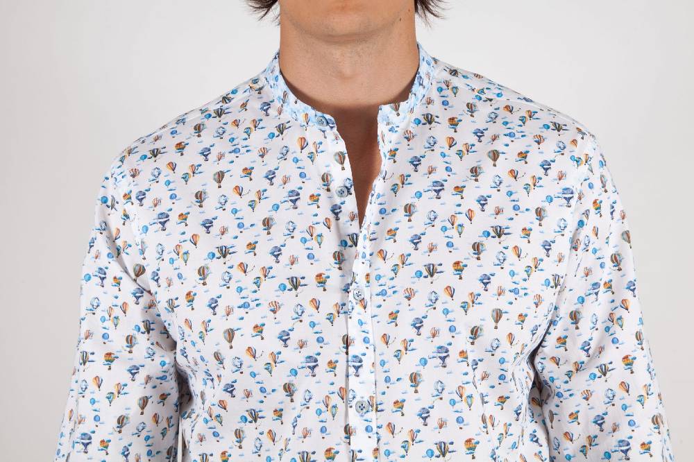 Poggianti Camicia Fantasia Collo coreano 316-01 Fino al 60% di sconto