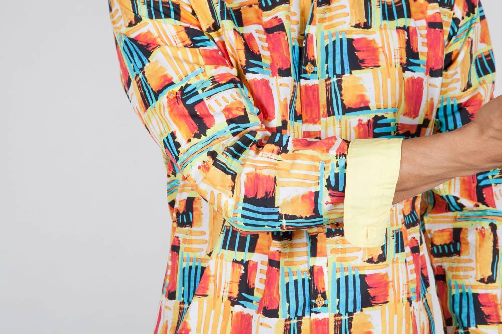 Poggianti Camicia Fantasia Collo Coreano Multicolor Fino al 65% di sconto
