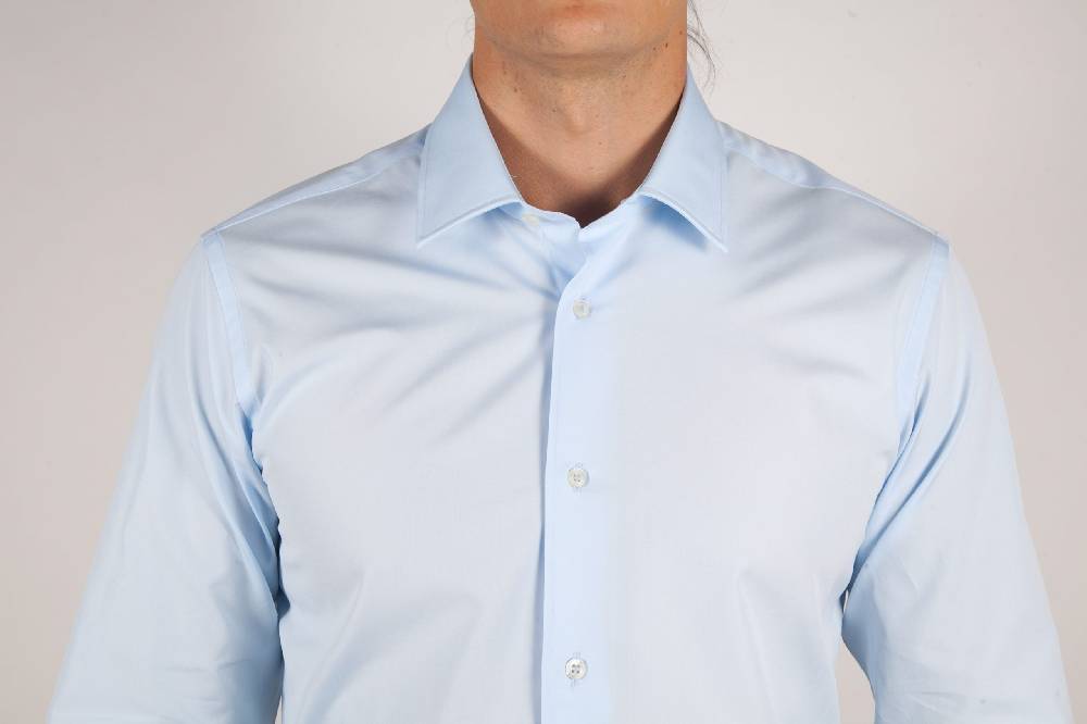 Poggianti Camicia Celeste Popeline Collo Italiano C01-3 Discount Store per i nuovi prodotti