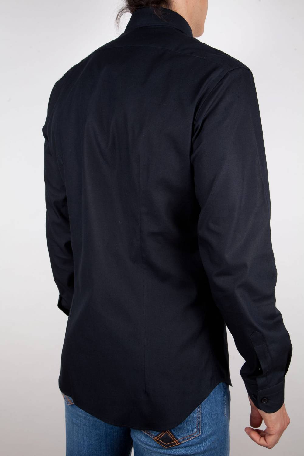 Poggianti Camicia Nera Popeline Collo Italiano C01-6 Super sconto
