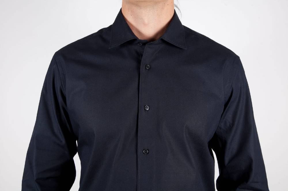 Poggianti Camicia Nera Popeline Collo Italiano C01-6 Super sconto