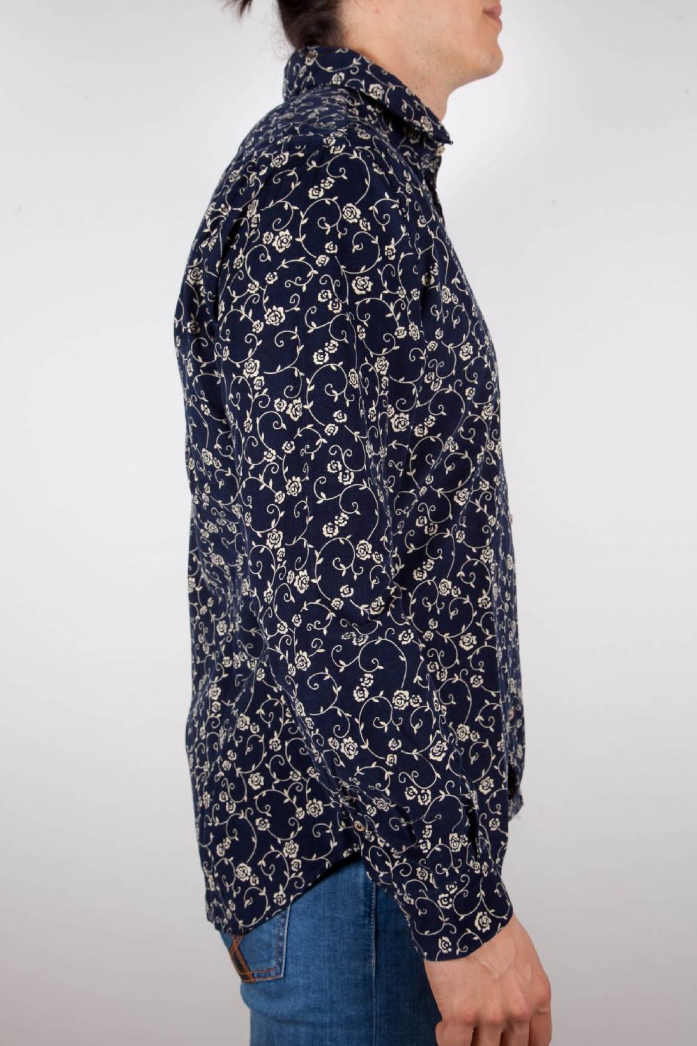 Poggianti Camicia Fantasia su riga Blu Collo Italiano Esporta salva