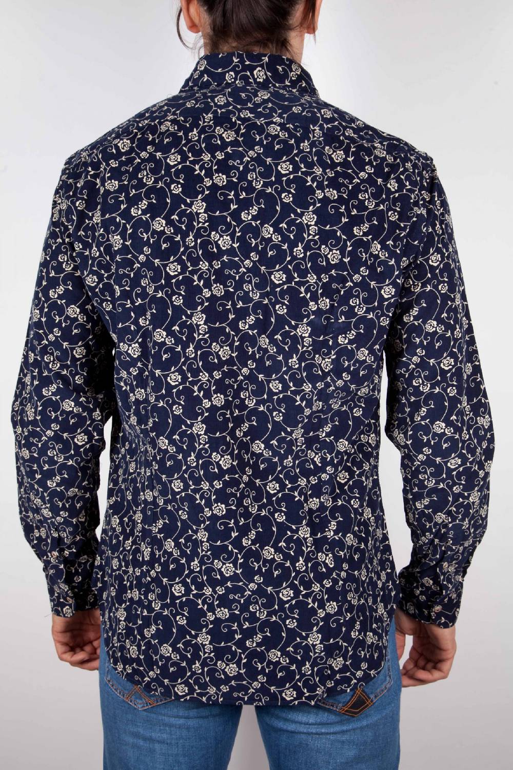 Poggianti Camicia Fantasia su riga Blu Collo Italiano Esporta salva