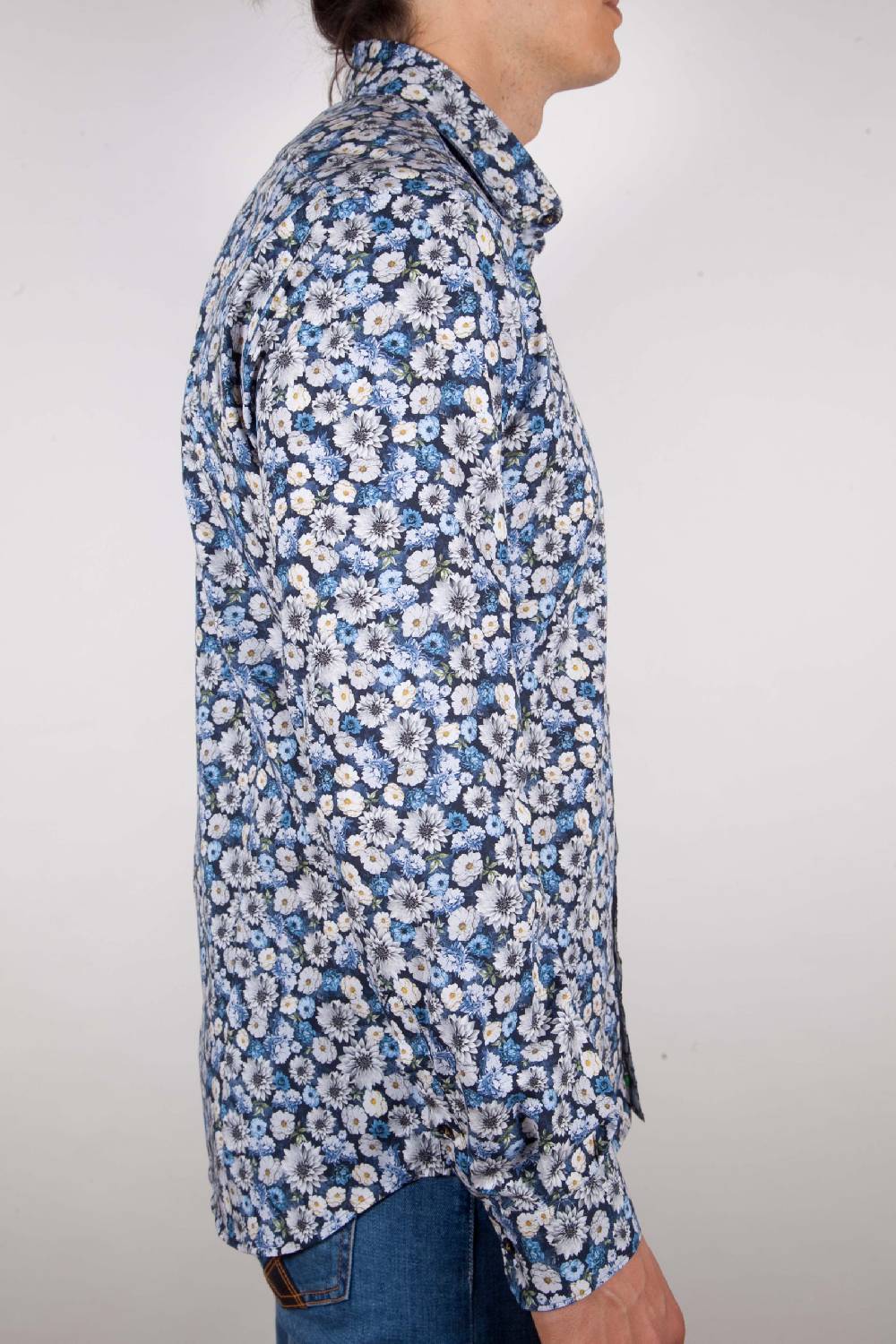 Poggianti Camicia Fantasia Blu Collo Italiano In vendita