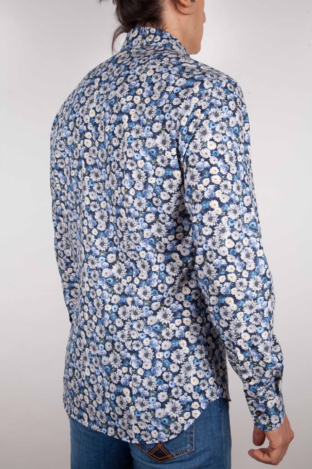 Poggianti Camicia Fantasia Blu Collo Italiano In vendita