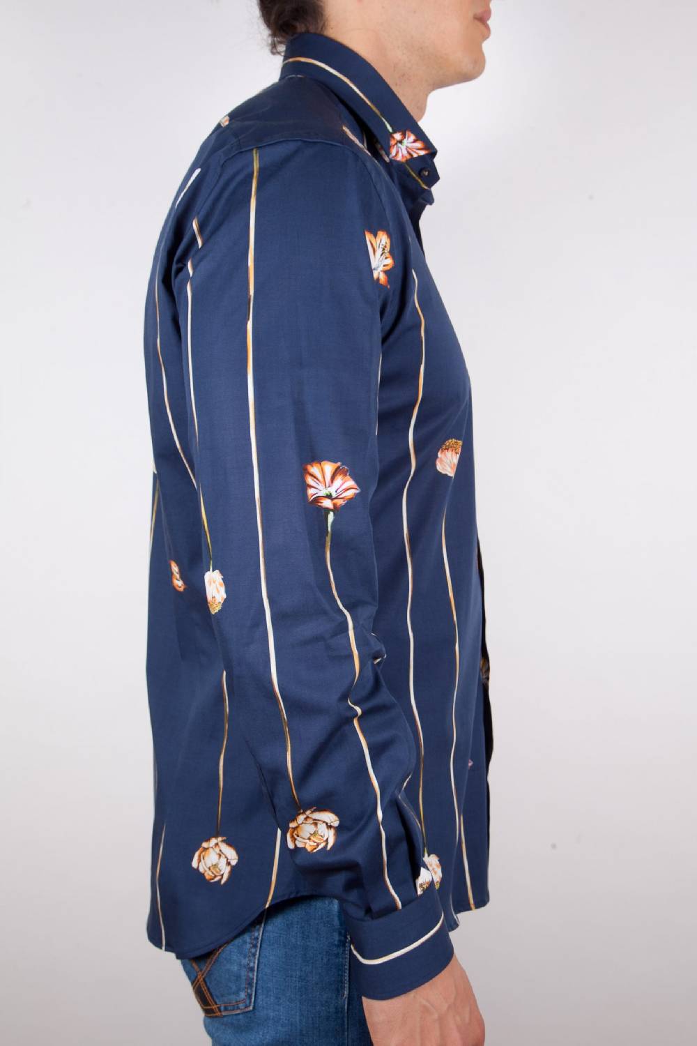 Poggianti Camicia Fantasia Blu Collo Francese Duty-free